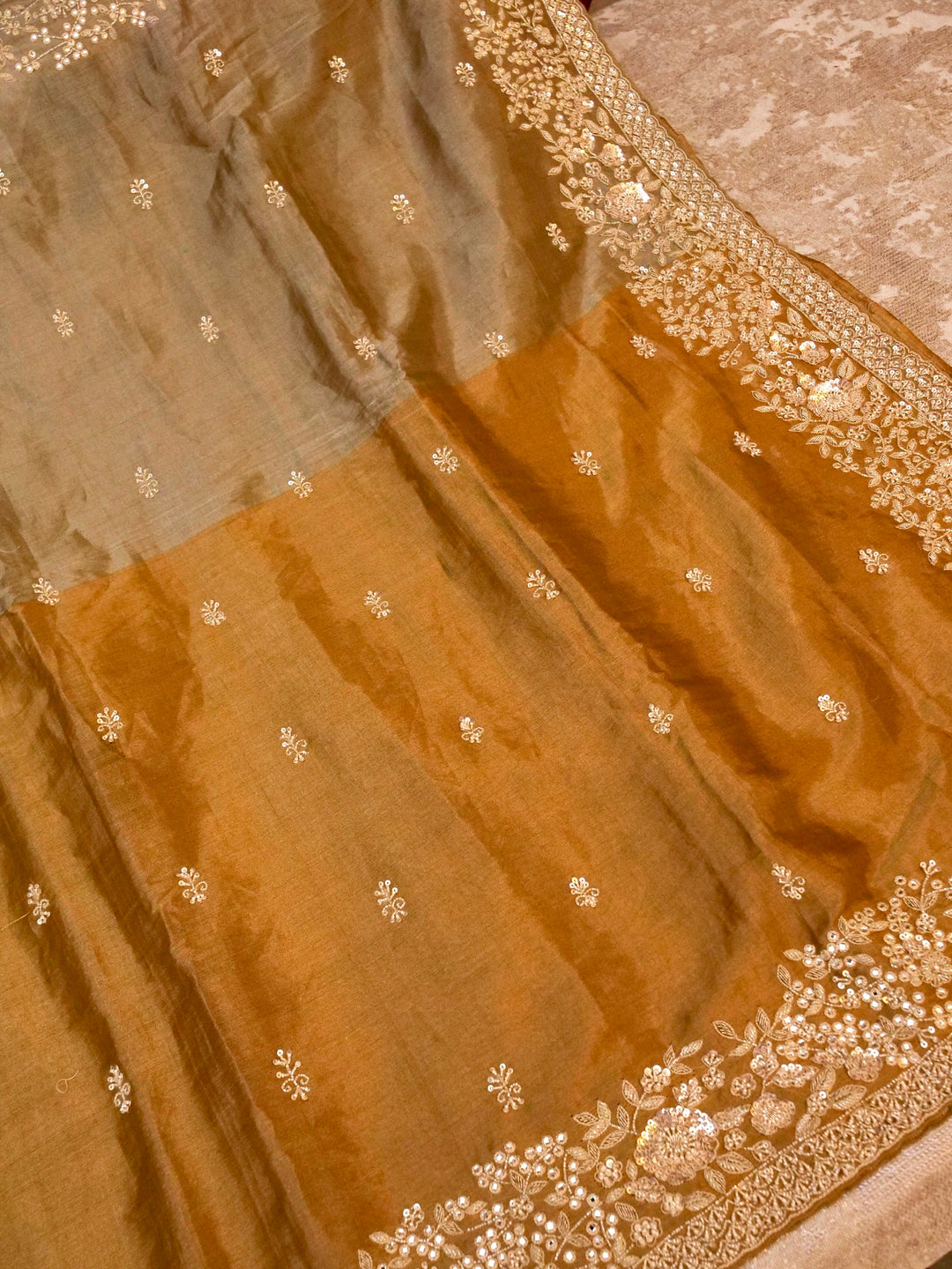 Handwoven Banarasi Pure Katan Tissue Silk Saree with Zardozi and Pearl Work