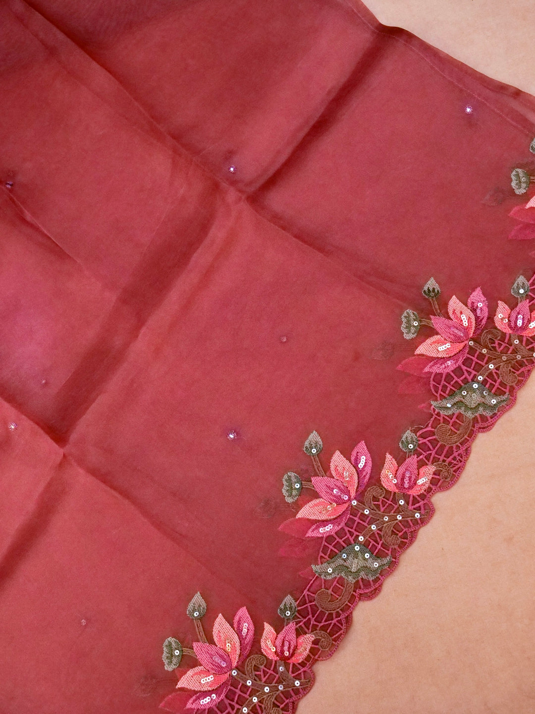 Handwoven Mauve Pure Organza Suit with Hand Resham Sequin Embroidery View 2