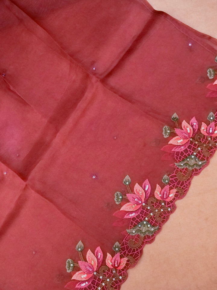 Handwoven Mauve Pure Organza Suit with Hand Resham Sequin Embroidery View 2