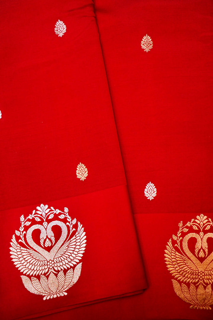 Raw Mango Bridal Splendor – Handwoven Banarasi Pure Katan Silk Saree with Birds Motif Border