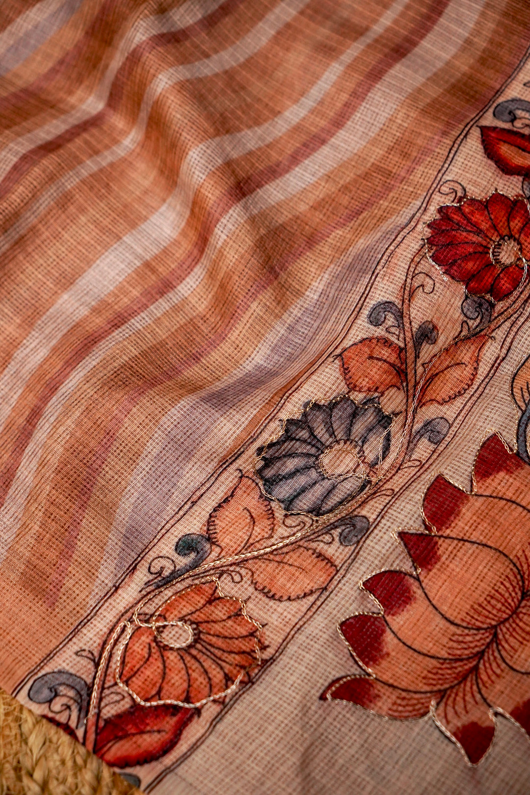 Rang Leheriya Kota Check Saree with Aari Tari Embroidery Pichwai Kalamkari Pallu View 4