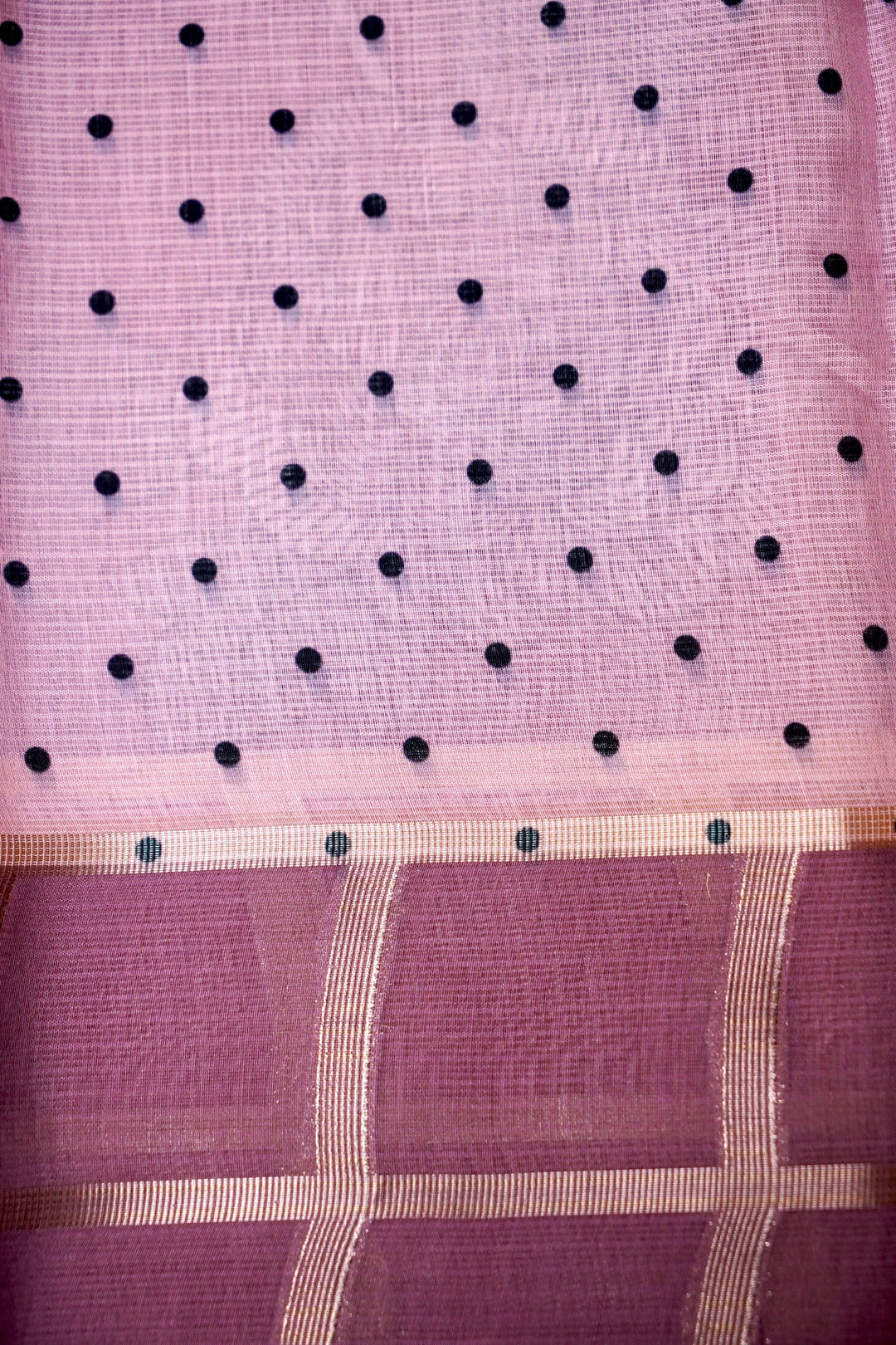 Mauve Pink Kota Check Saree with Printed Body and Zari Weave Check Border Blouse