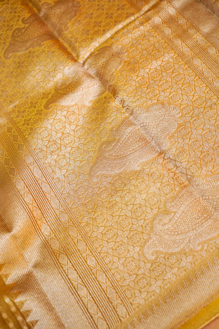 Banarasi Golden Tissue Silk Saree with Silver Zari Weave