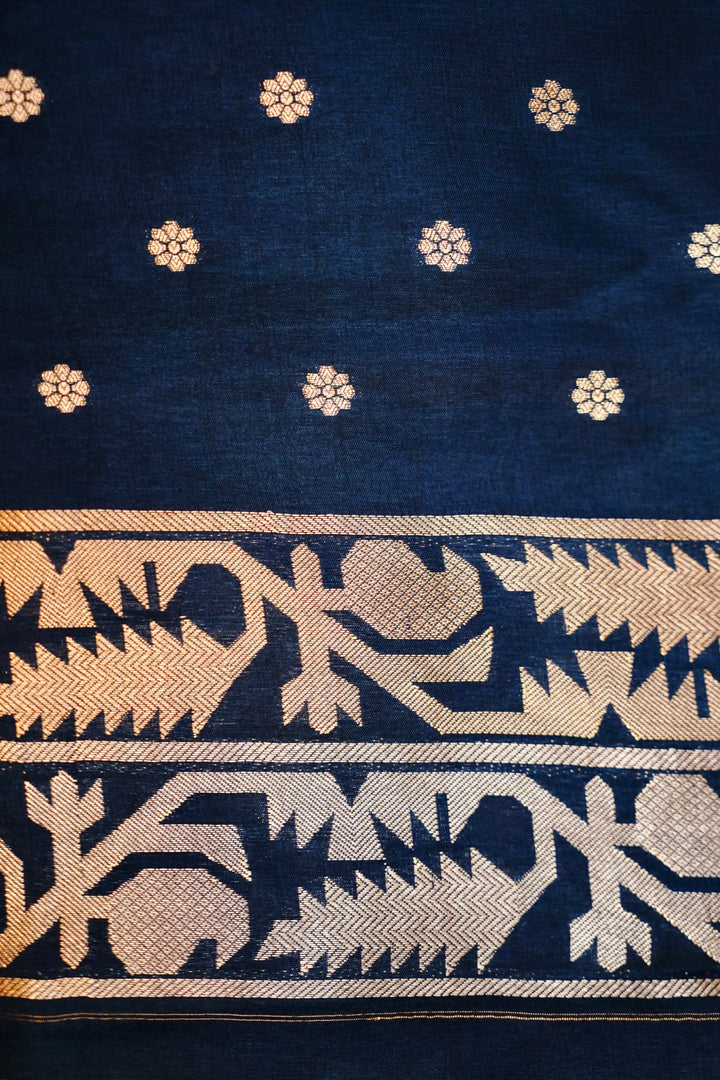 Majestic Navy Blue Nita Ambani Inspired Munga Crepe Birds Motif Saree