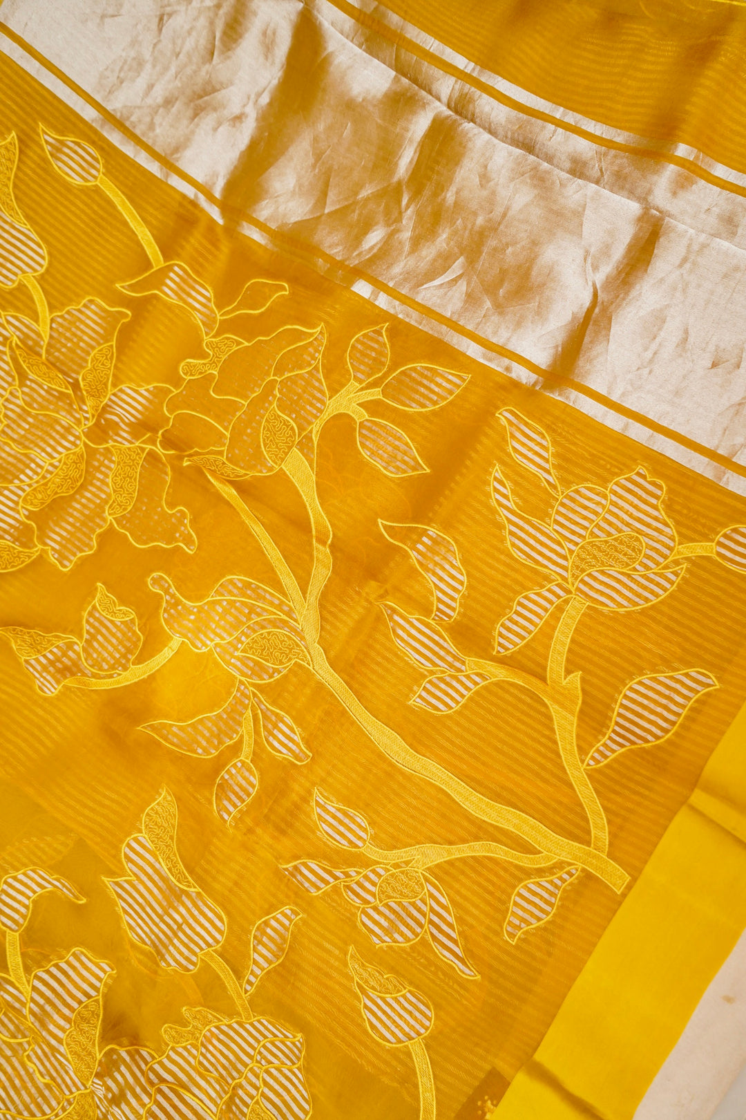 Haldi Wear Pure Organza Saree with Banarasi Brocade Appliqué Work View 2