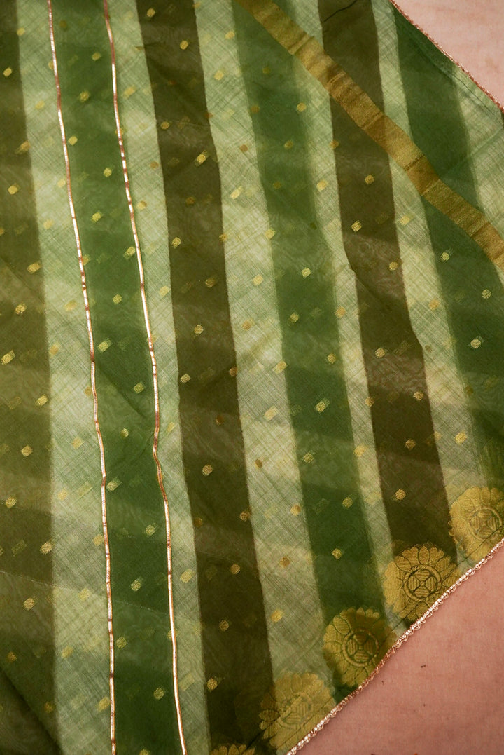 Green Pure Chanderi Silk Suit with Zardozi and Gotta Work