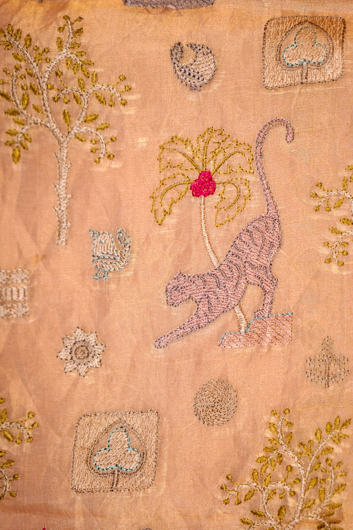 Designer Baby Pink Resham Pitta Zari Embroidery Pure Organza Saree View 7