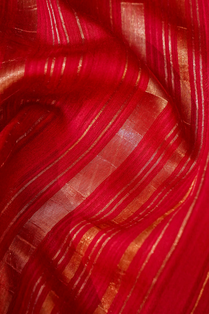 Pink Pure Banarasi Katan Silk Saree with Stripes & Shibori Weaving