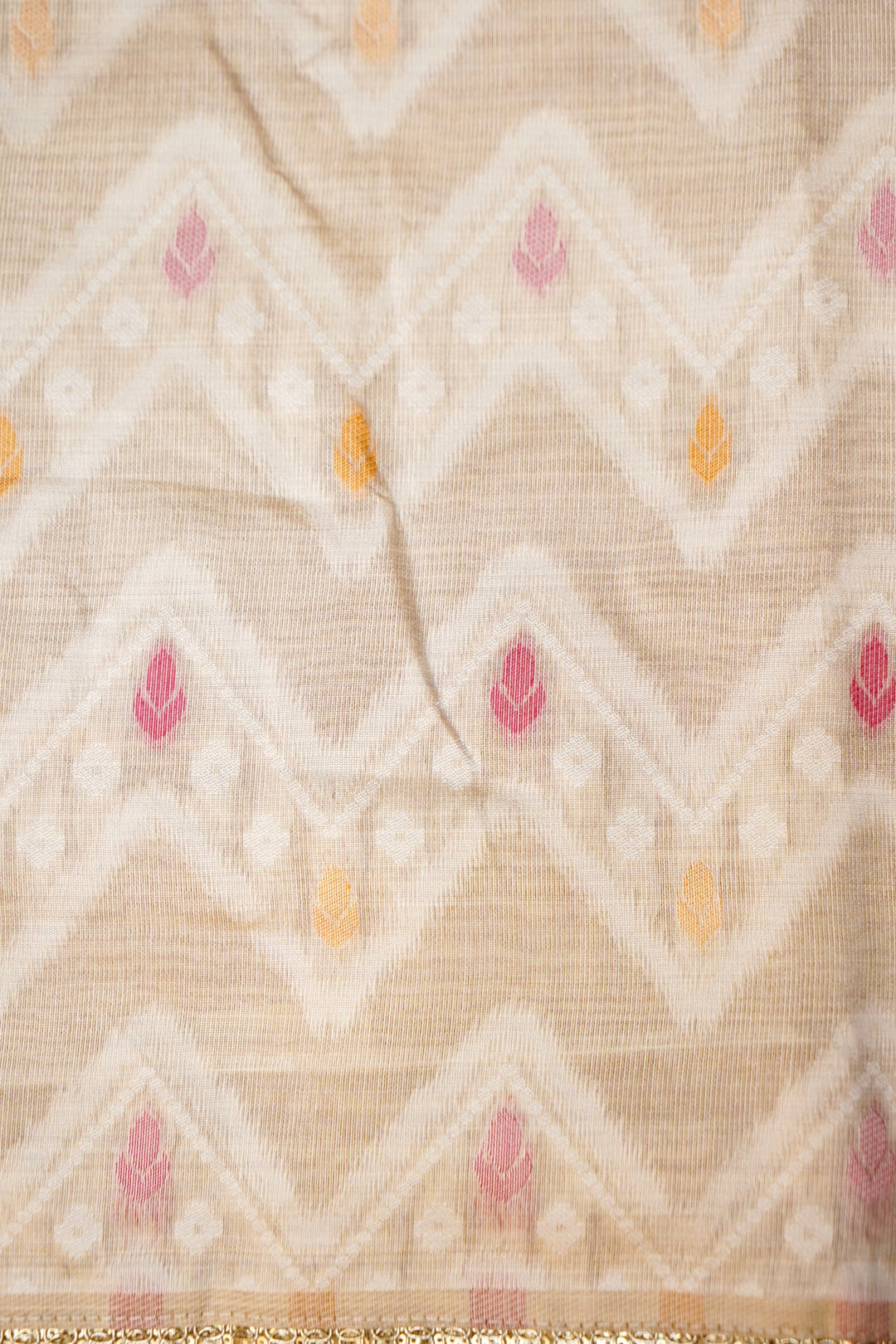 Off White Woven Unstitched Suit Set with Zigzag Dupatta