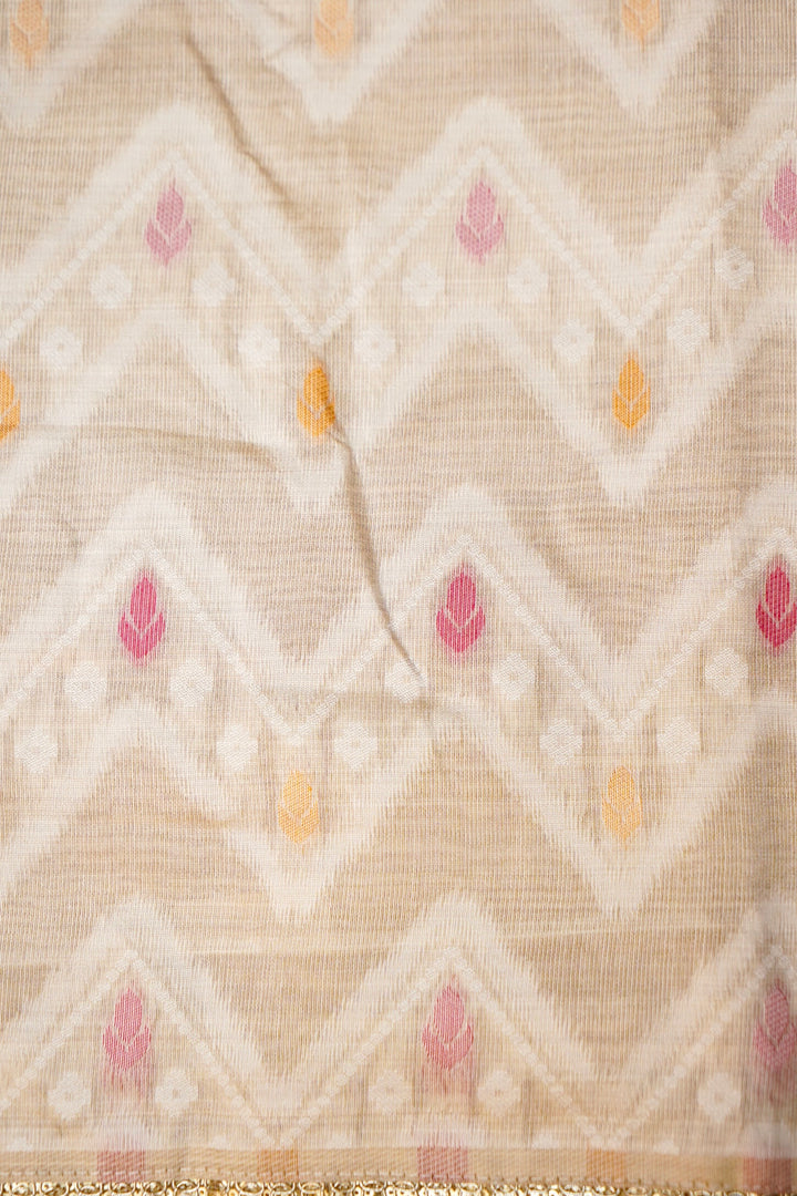 Off White Woven Unstitched Suit Set with Zigzag Dupatta