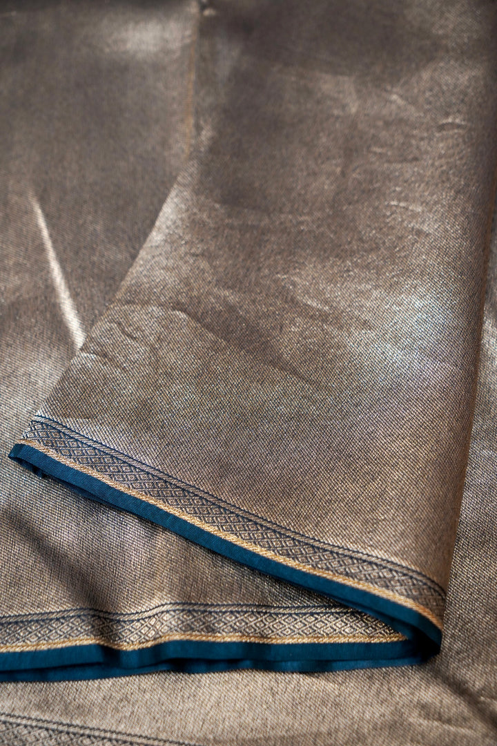 Peacock Blue Pure Banarasi Crepe Tissue Saree with Contemporary Pattern