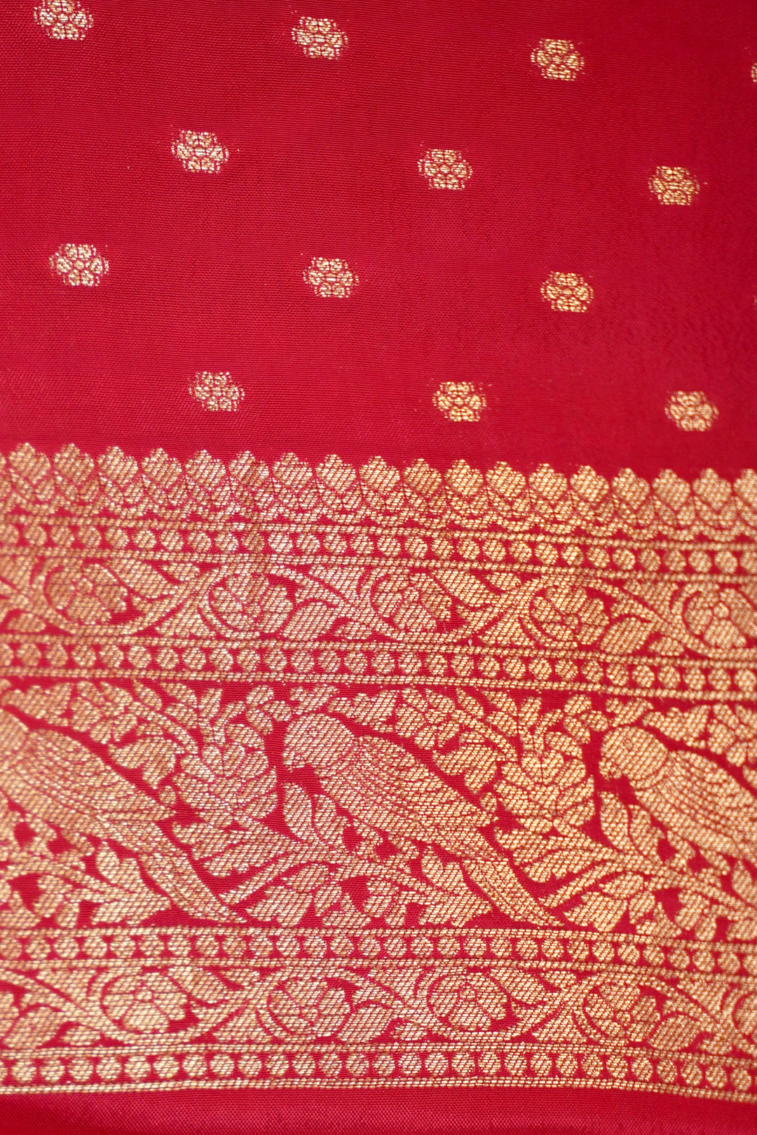 Striking Cherry Red Banarasi Chinon Georgette Saree with Antique Zari Figure Motifs