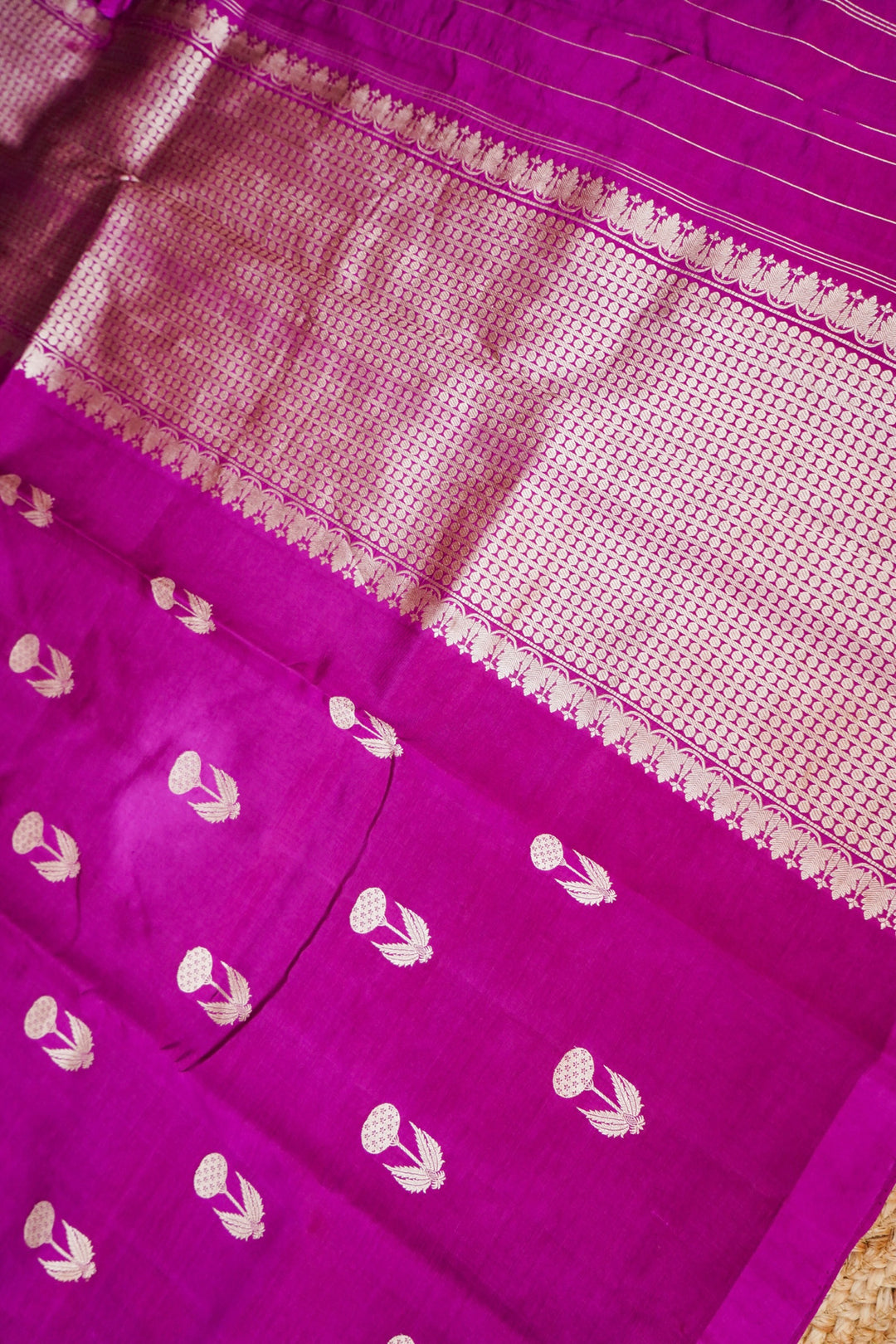 Magenta Purple Pure Katan Silk Handloom Saree with Zari Boota