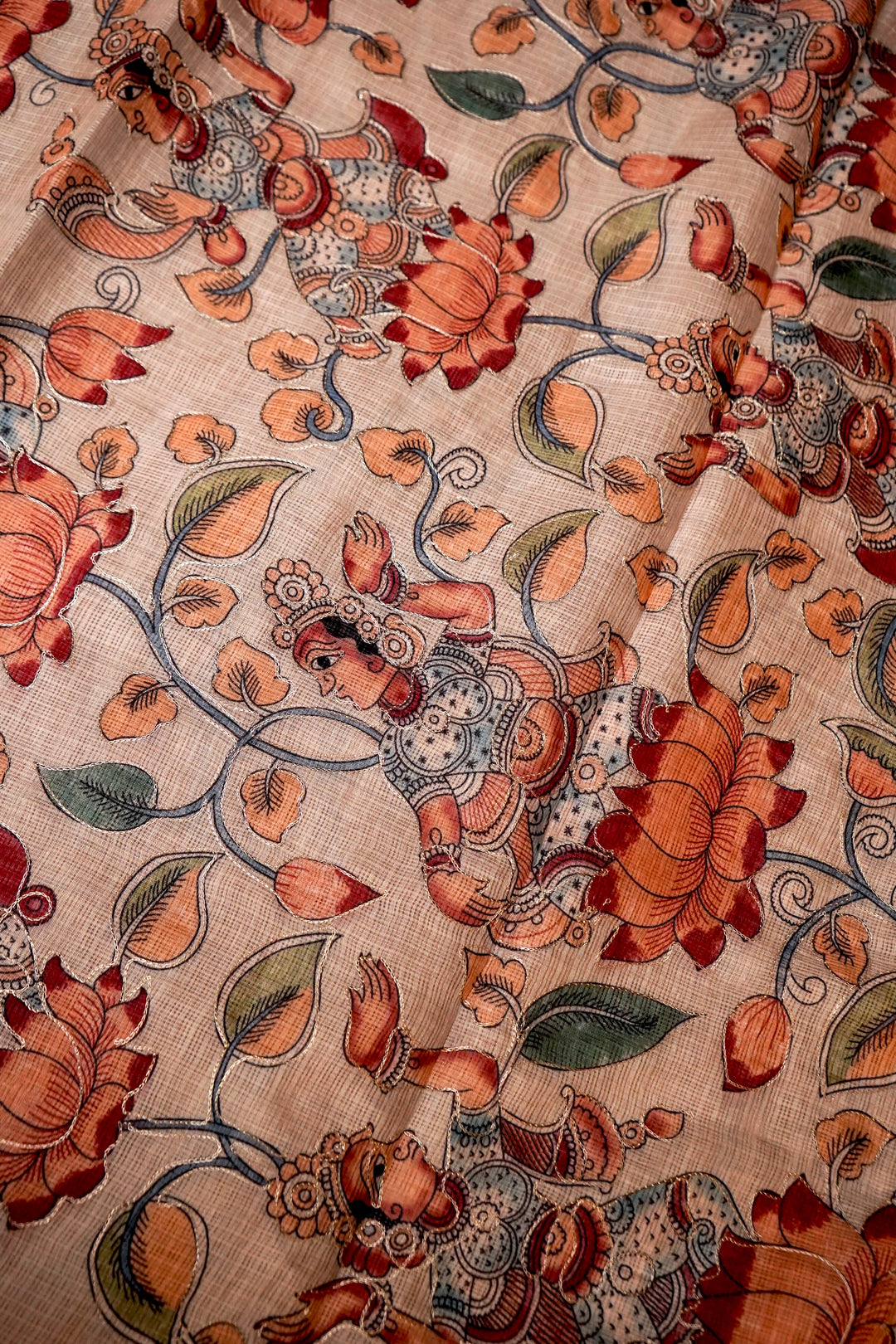 Rang Leheriya Kota Check Saree with Aari Tari Embroidery Pichwai Kalamkari Pallu View 6