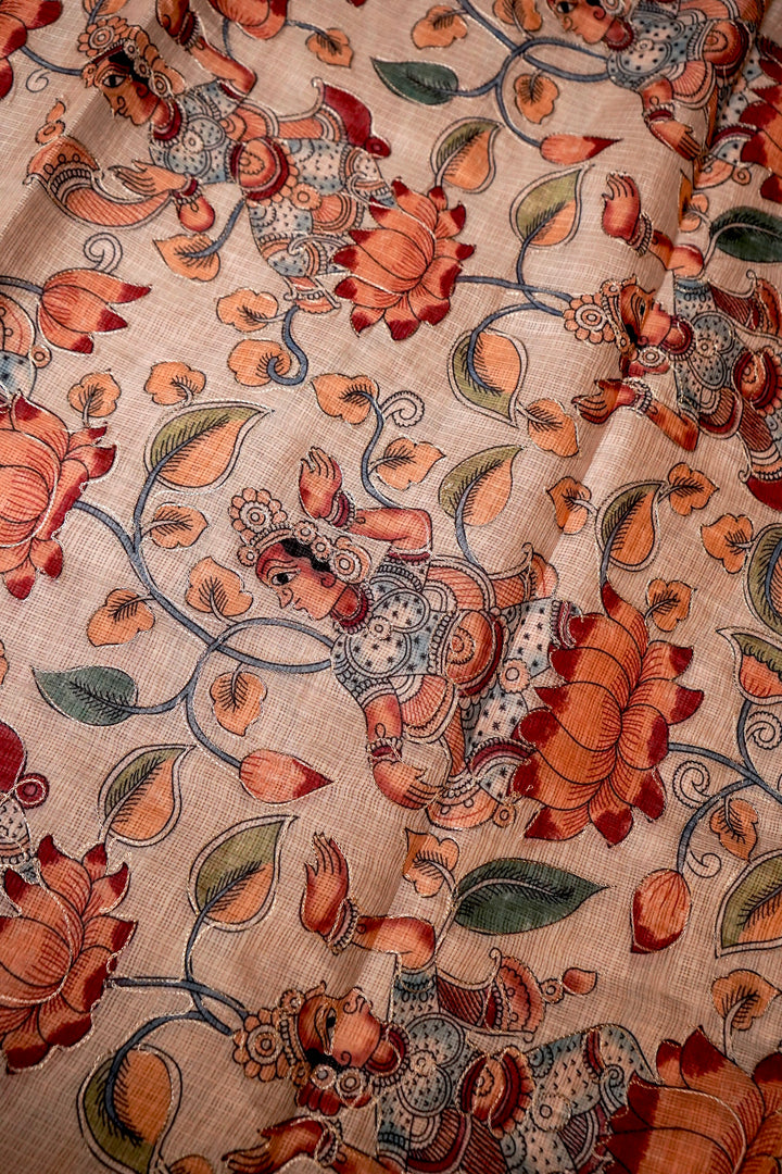Rang Leheriya Kota Check Saree with Aari Tari Embroidery Pichwai Kalamkari Pallu View 6