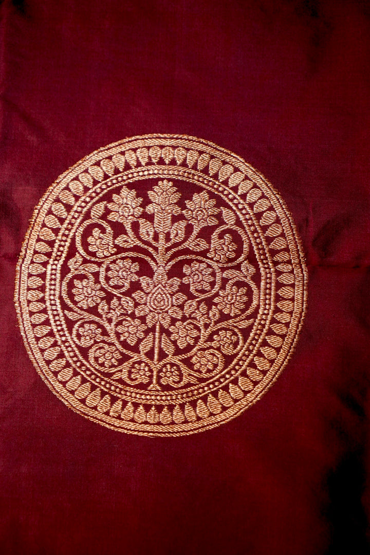 Pure Katan Silk Co-Ord Set Fabric – Royal Floral Medallion Buta | Handwoven Gold Zari Weave