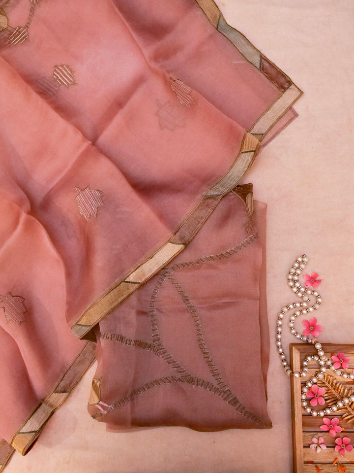 Handloom Mauve Pure Kora Suit with Tissue Appliqué Work View 1