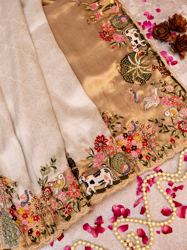 Banarasi Soft Silk Brocade Saree with Meenakari Zardozi Embroidery