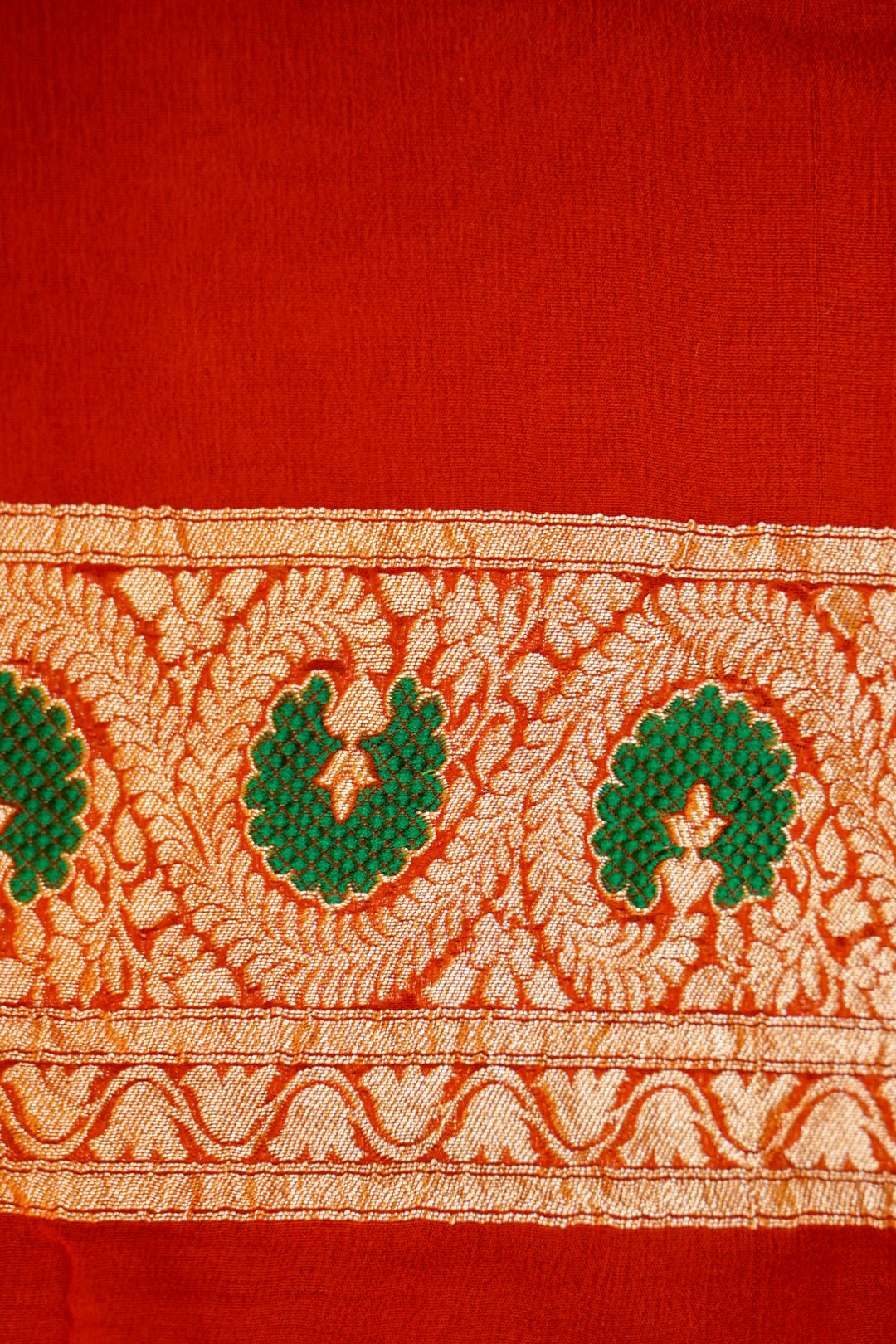 Red Banarasi Khaddi Chiffon Meenakari Border and Pallu Saree View 7
