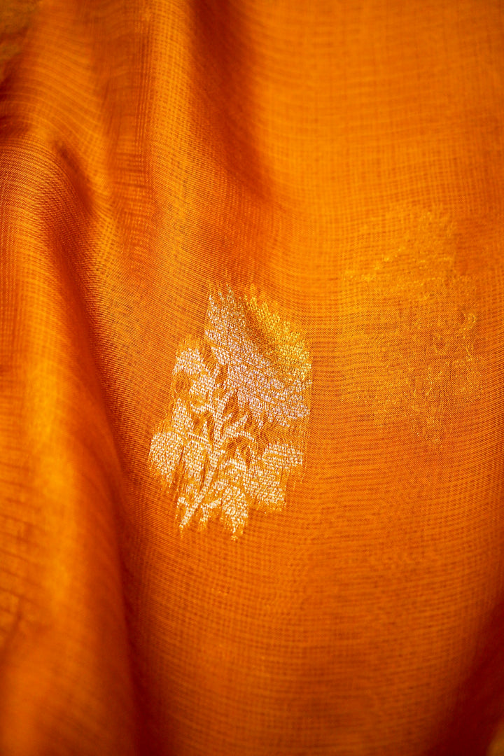 Banarasi Mustard Yellow Kota Check Saree Zari Floral Motifs with Classic Checks