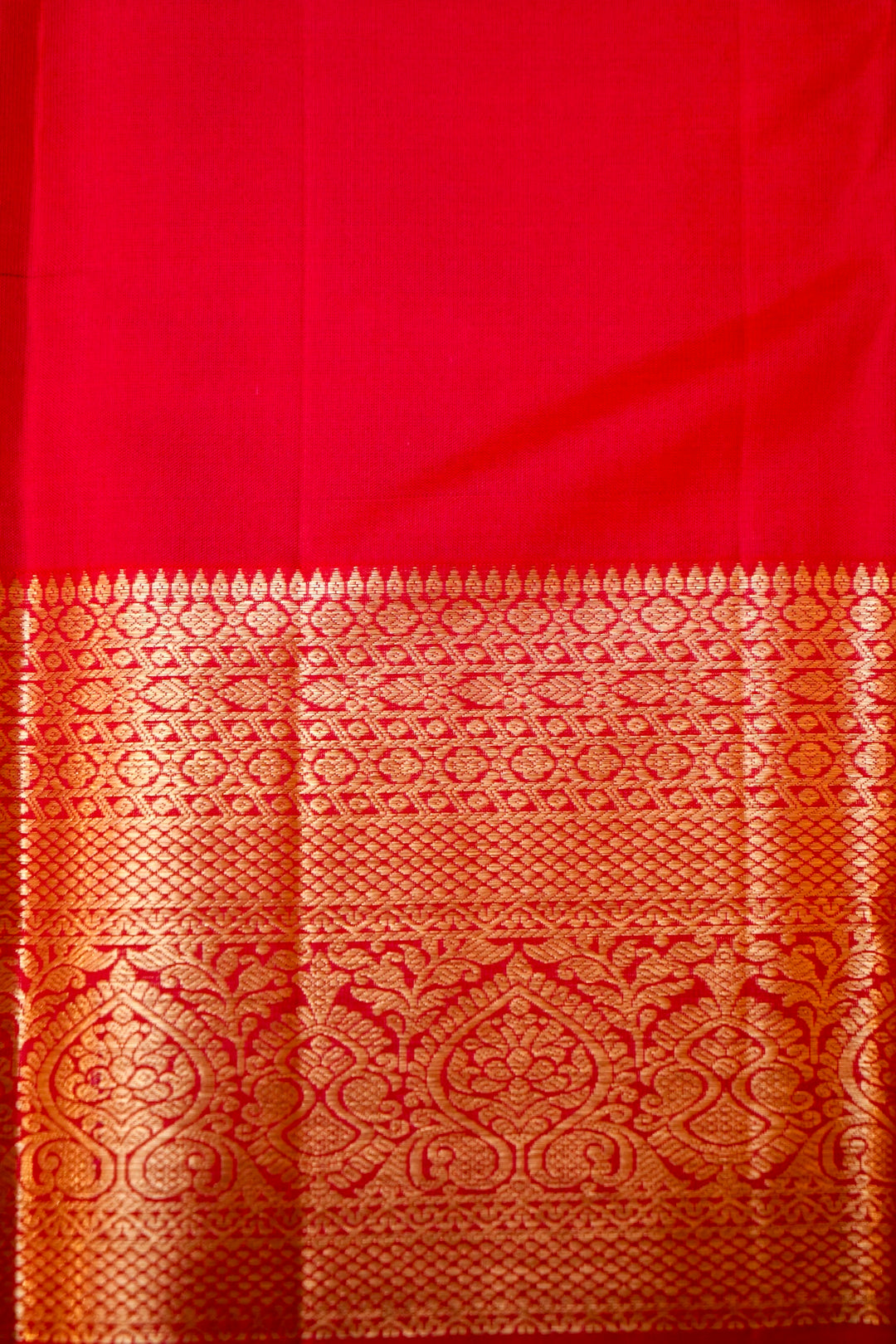 Pure Red Kanjivaram Silk Brocade Saree with Zari Weaving View 7