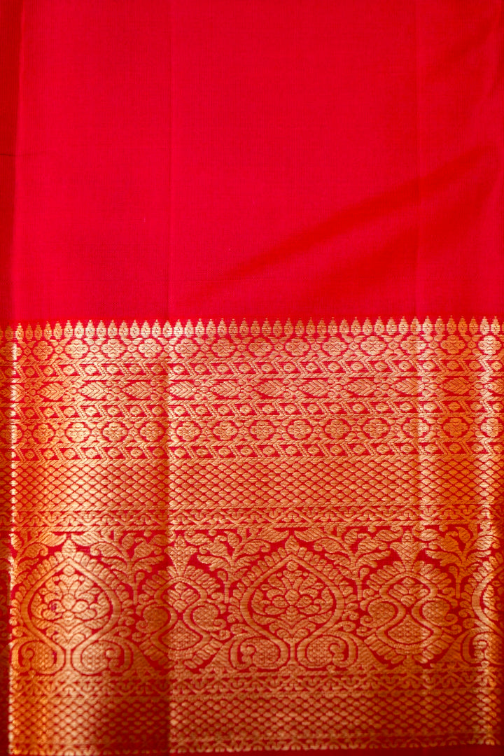 Pure Red Kanjivaram Silk Brocade Saree with Zari Weaving View 7