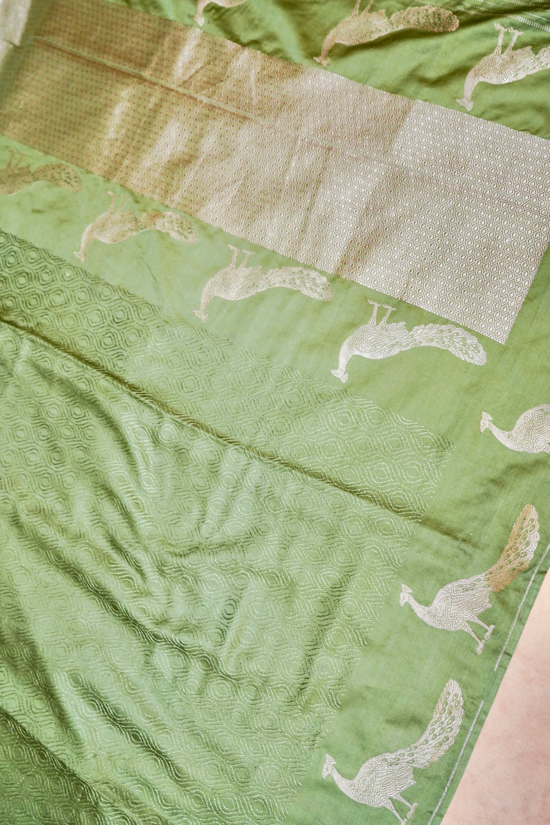 Ethereal Beauty in Pastel Banarasi Mashru Silk Saree with Tanchoi Weave & Bird Motif Border