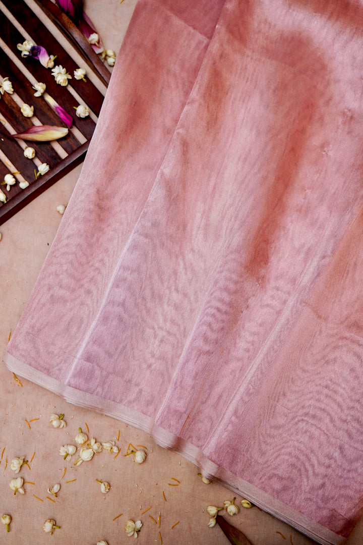 Handwoven Banarasi Pink Tissue Silk Plain Fabric