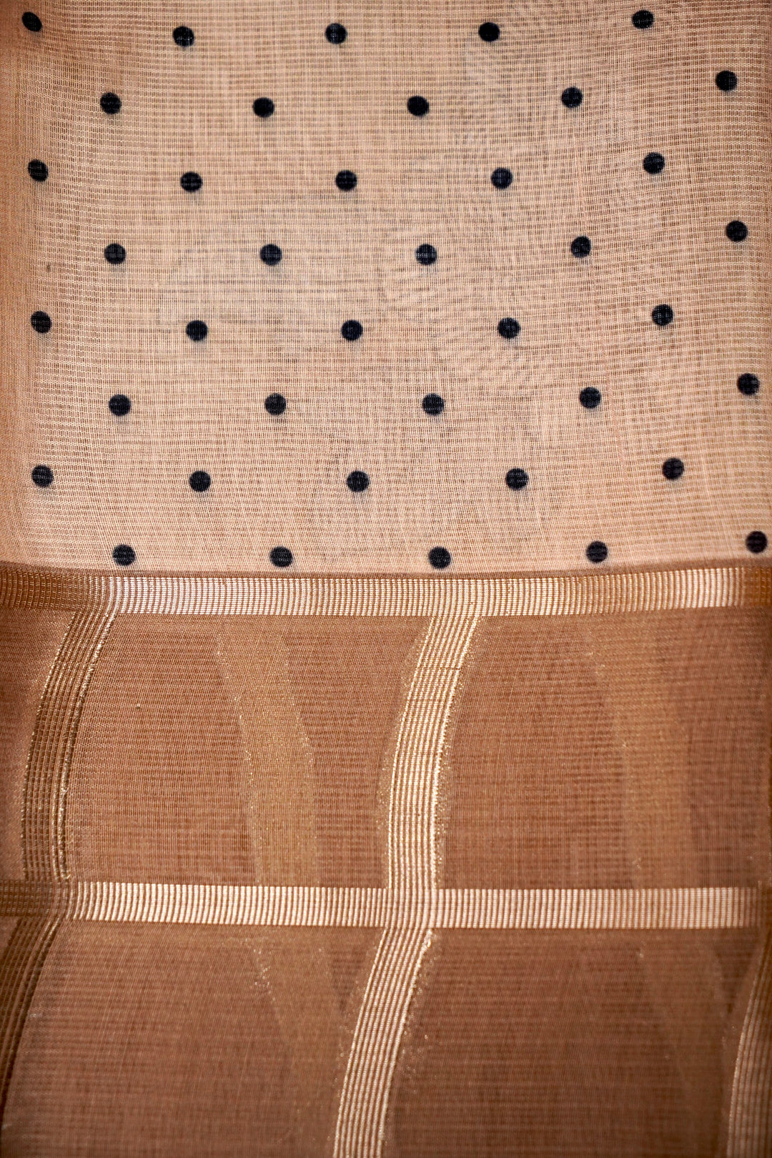 Sugar Brown Kota Check Saree with Printed Body and Zari Weave Check Border Blouse