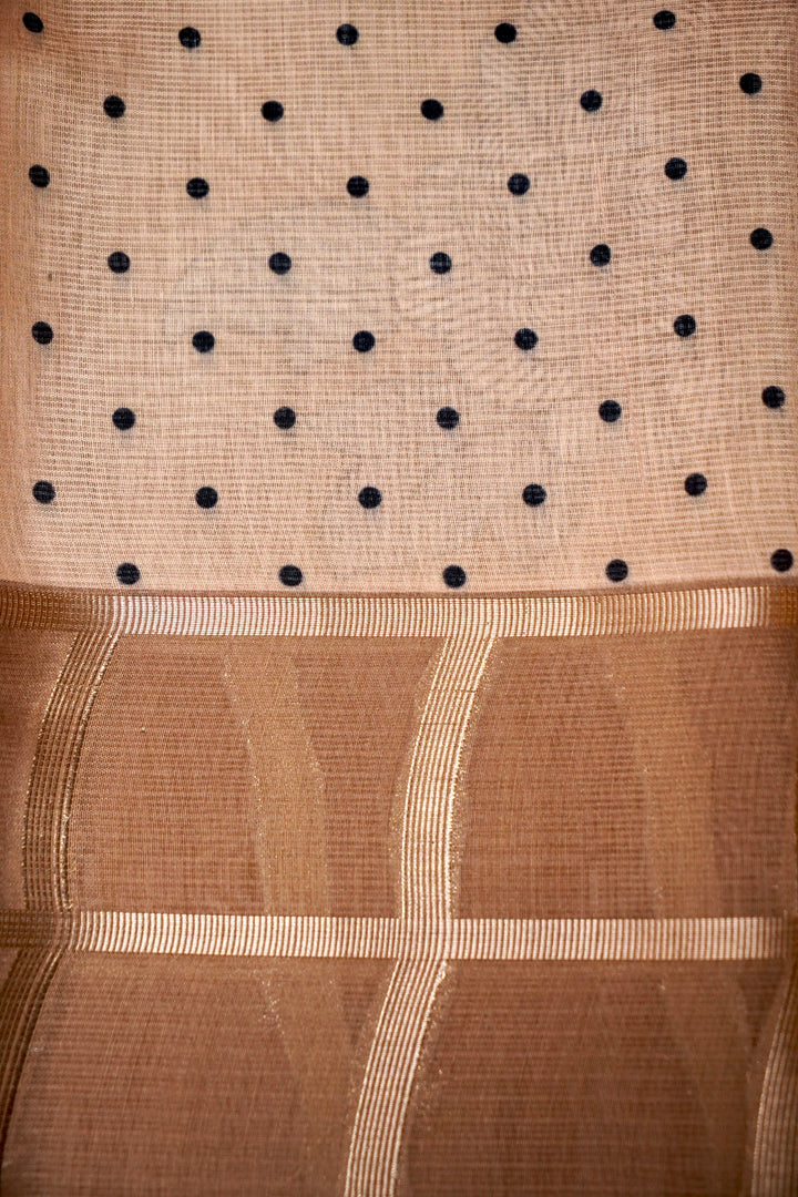 Sugar Brown Kota Check Saree with Printed Body and Zari Weave Check Border Blouse