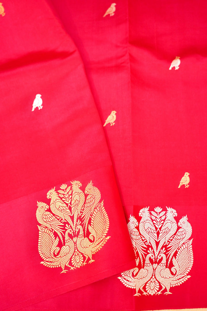 Handwoven Bridal Banarasi Pink Pure Katan Silk Birds Motif Saree