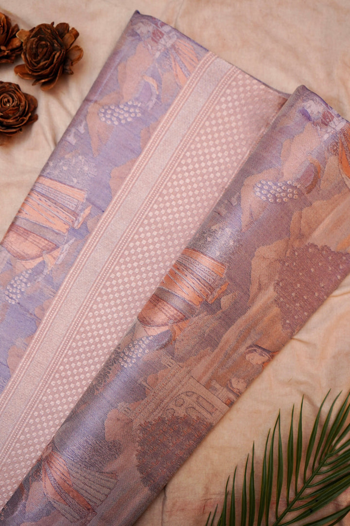 Luxury Peach Banarasi Katan Silk Saree – Handwoven with Delicate Figure Designs