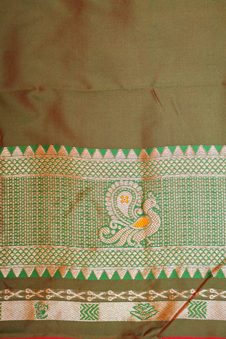 Red Soft Silk Kanjivaram Inspired Bridal Bird Motifs Saree with Contrast Border Pallu