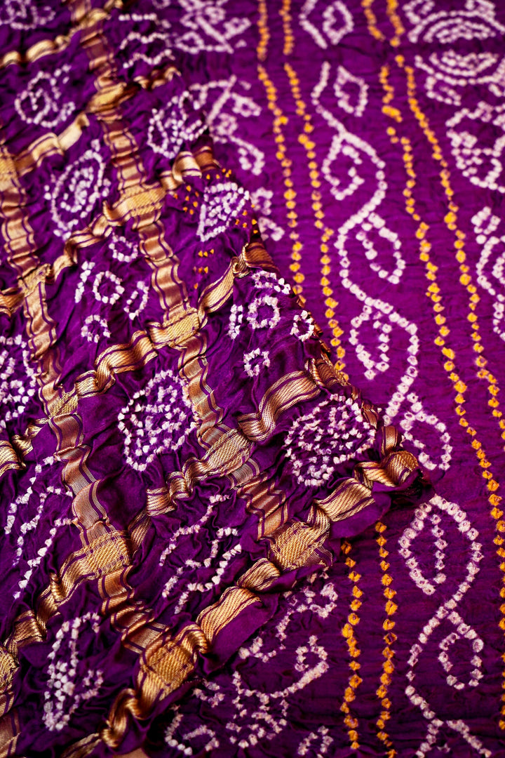 Royal Tradition in Purple Handwoven Georgette Silk Gharchola Saree with Zari Grid Detailing