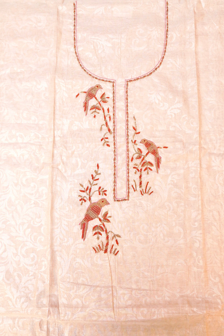 Rose Gold Pure Chanderi Tissue Silk Suit with Resham & Zardozi Embroidery