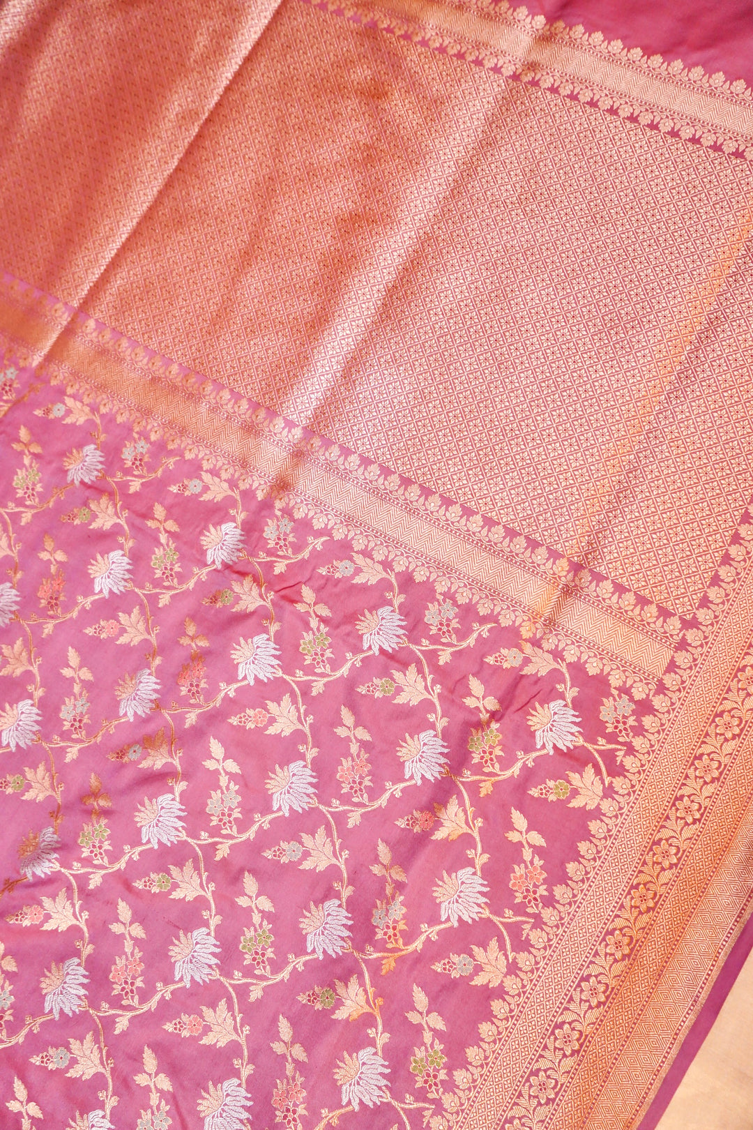 Pink Handloom Pure Banarasi Katan Satin Silk Jangla Saree