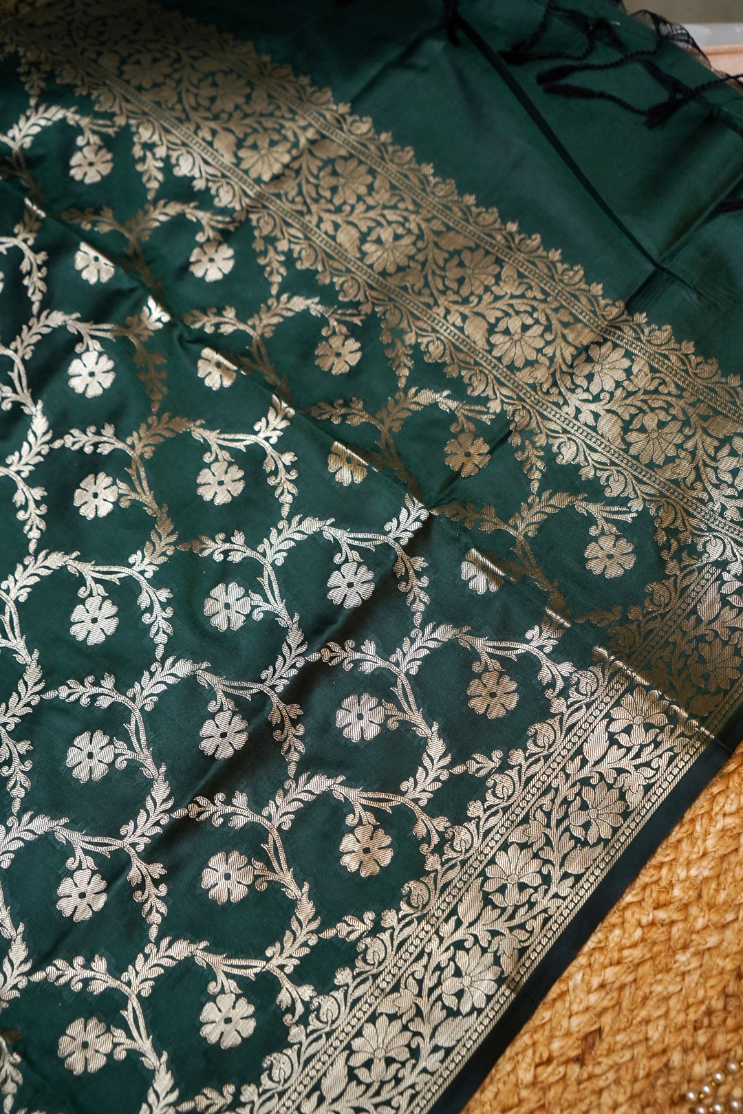 Mehndi Green Banarasi Modal Silk Ghat Unstitched Suit Set View 2