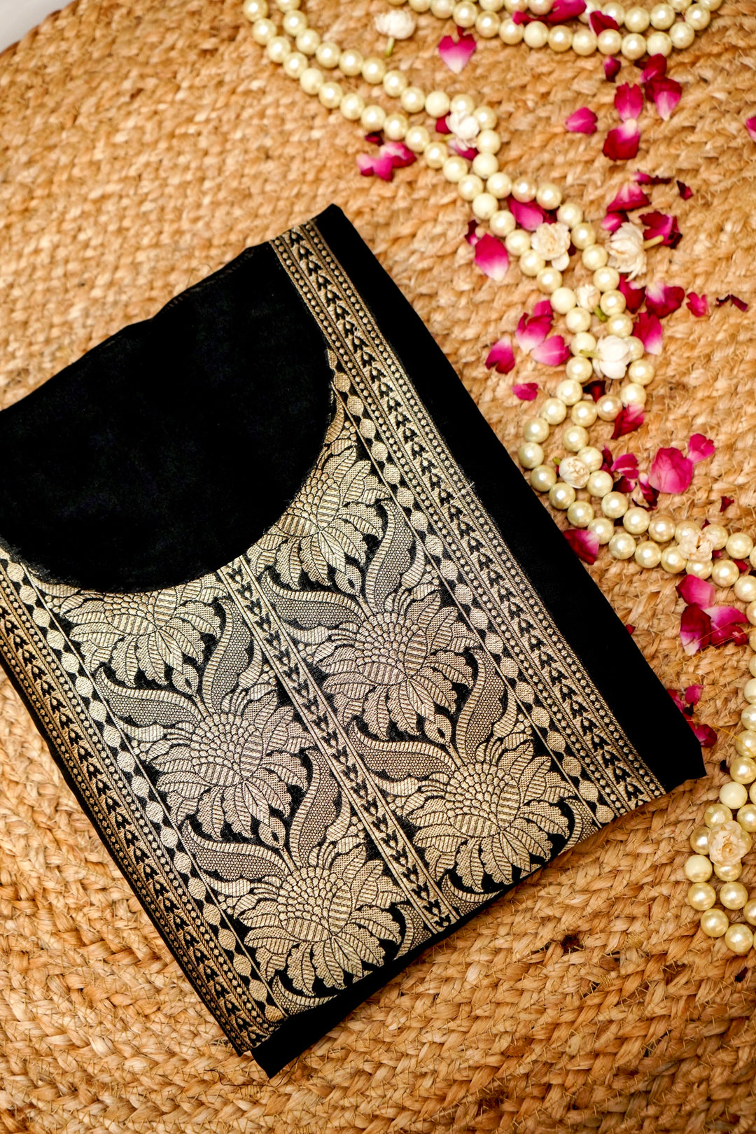 Royal Black Banarasi Silk Unstitched Suit Set