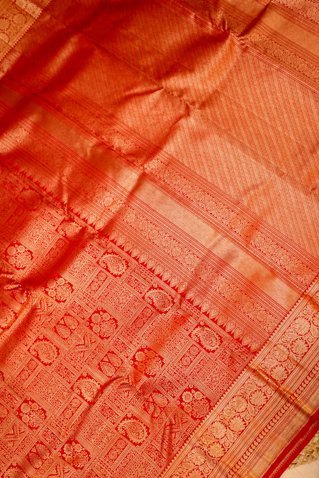 Vibrant Red Traditional Kanjivaram Silk Brocade Saree View 2