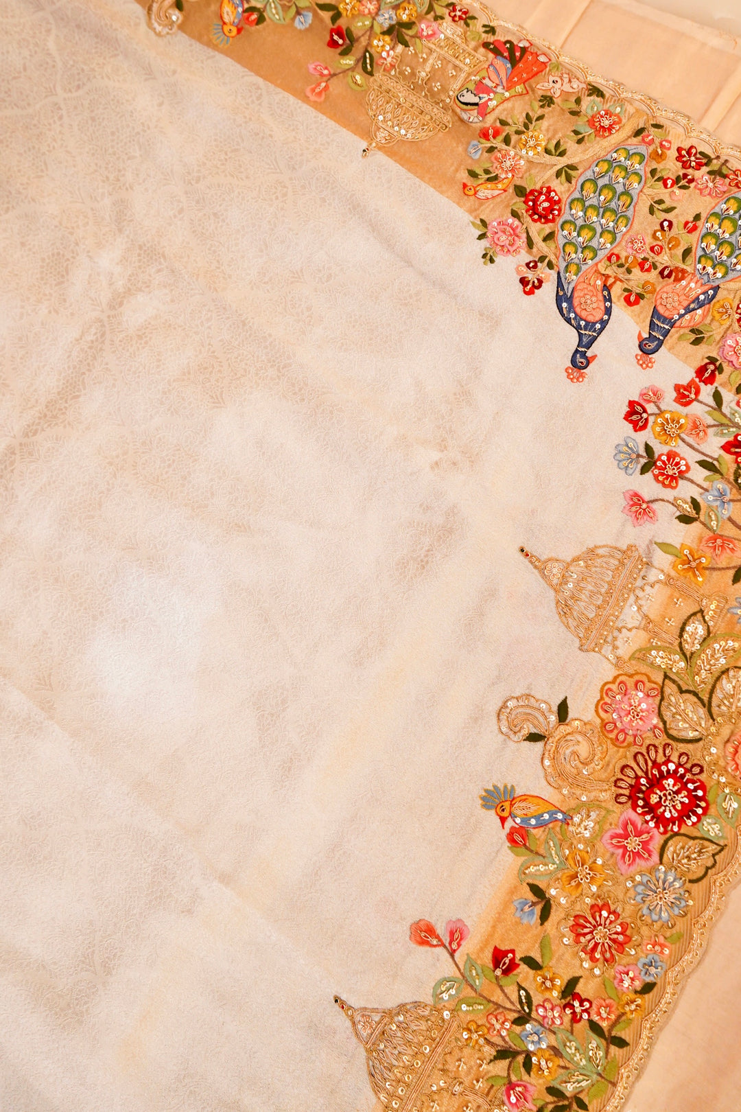 Banarasi Silver Soft Silk Brocade Saree with Meenakari Zardozi Embroidery