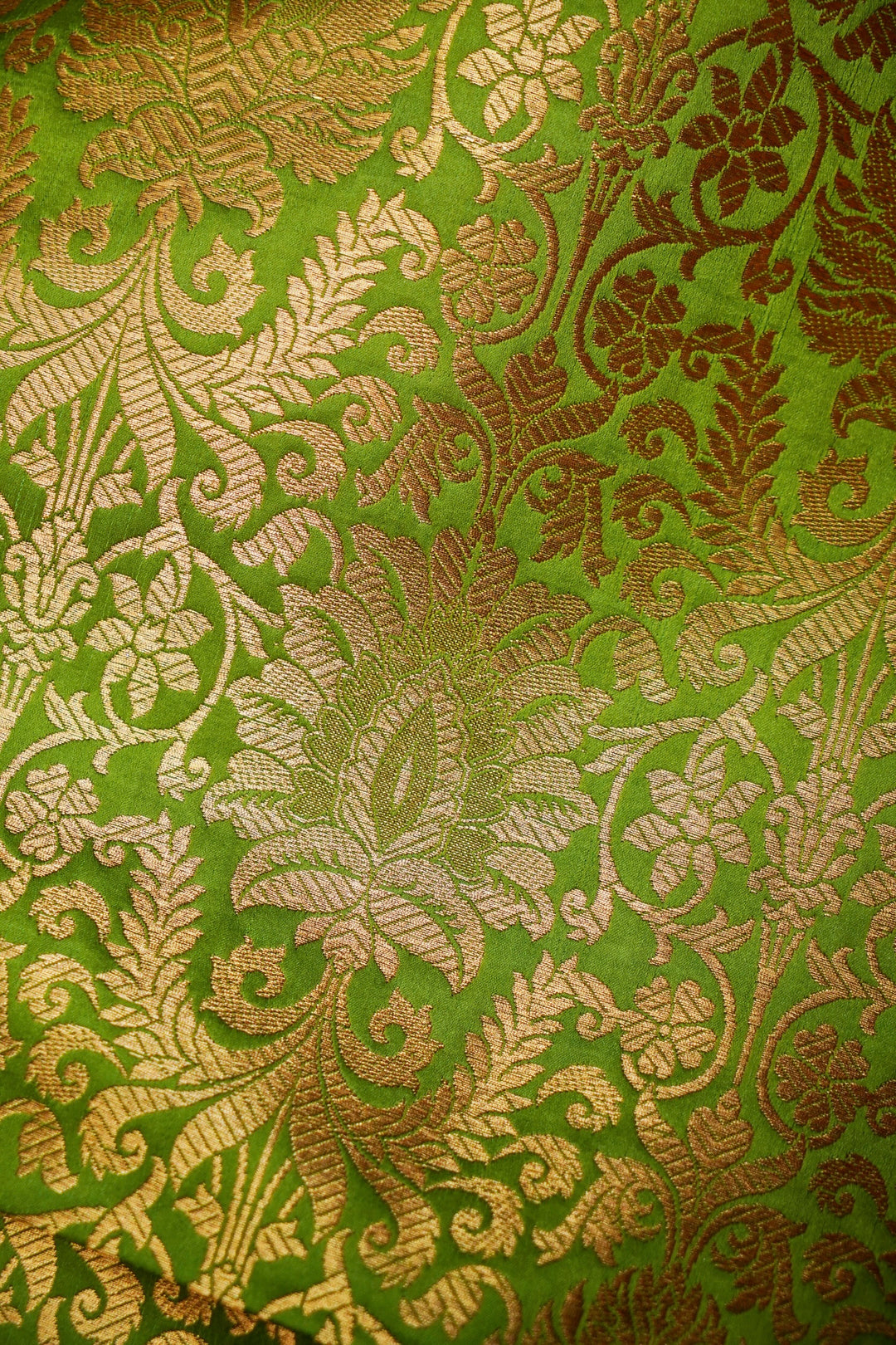 Handwoven Banarasi Green Katan Silk Brocade Fabric