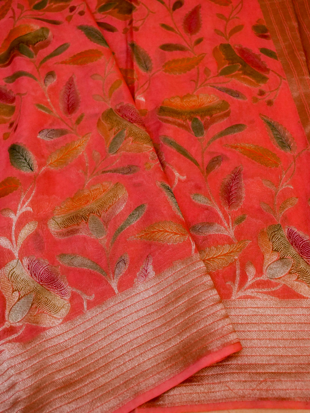 Banarasi Pink Meenakari Khaddi Georgette Saree with handbrush Meena