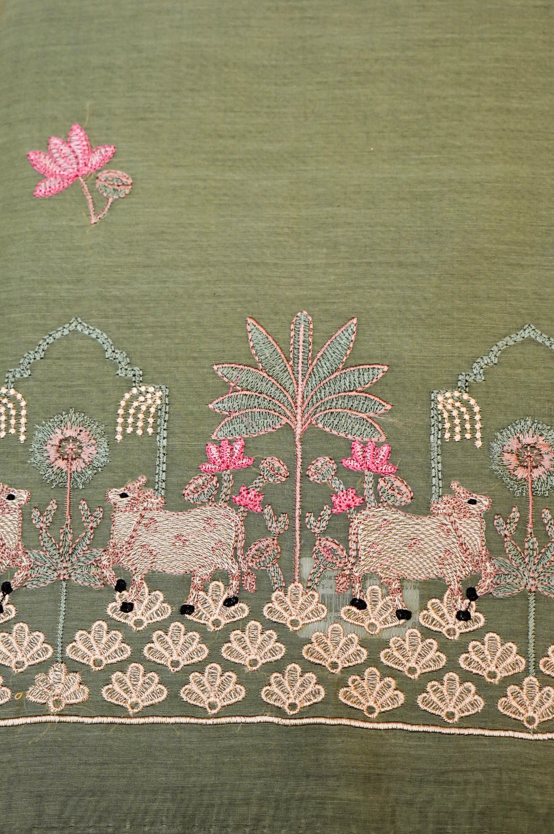 Sage Green Pure Chanderi Silk Pichwai Suit Set