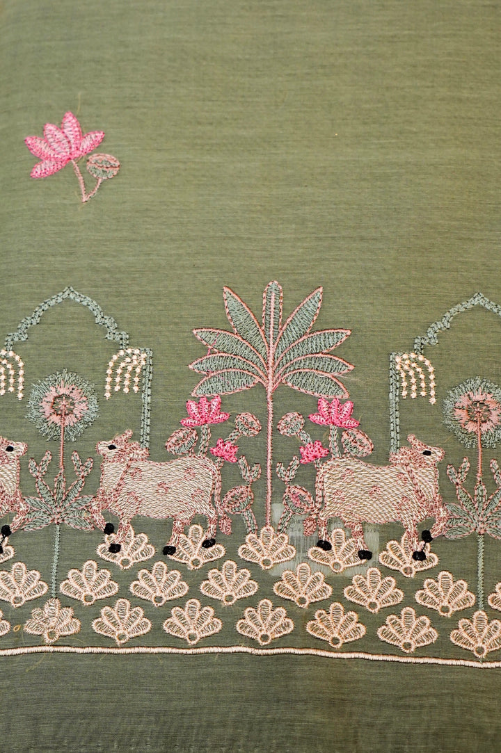 Sage Green Pure Chanderi Silk Pichwai Suit Set