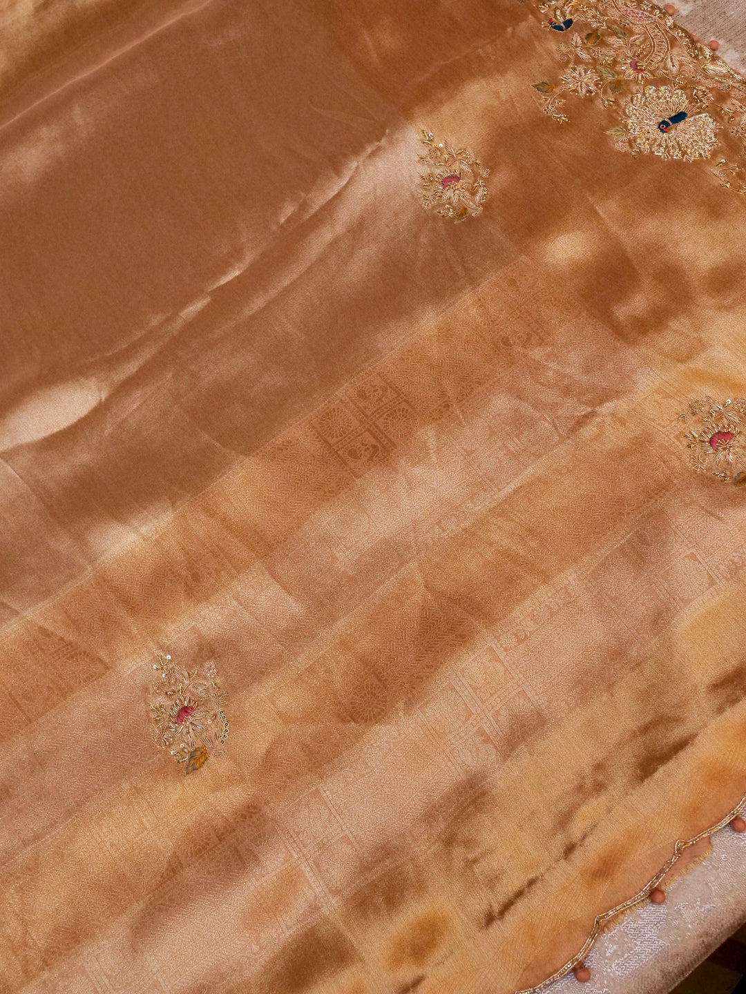 Golden Banarasi Brocade Silk Saree with Zardozi & Resham Work