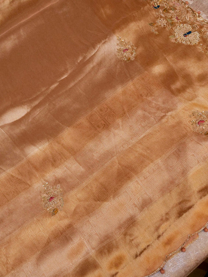 Golden Banarasi Brocade Silk Saree with Zardozi & Resham Work