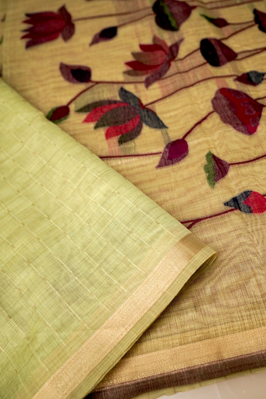 Elegant Pastel Green Cotton Silk Saree with Zari Stripe Weave Paithani Pallu View 3