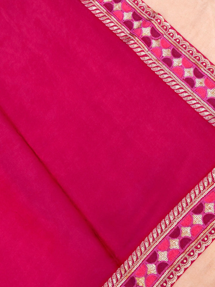 Pink Sabyasachi Inspired Textured Pure Crepe Saree with Designer Border Heavy Embroidered Silk Blouse View 2