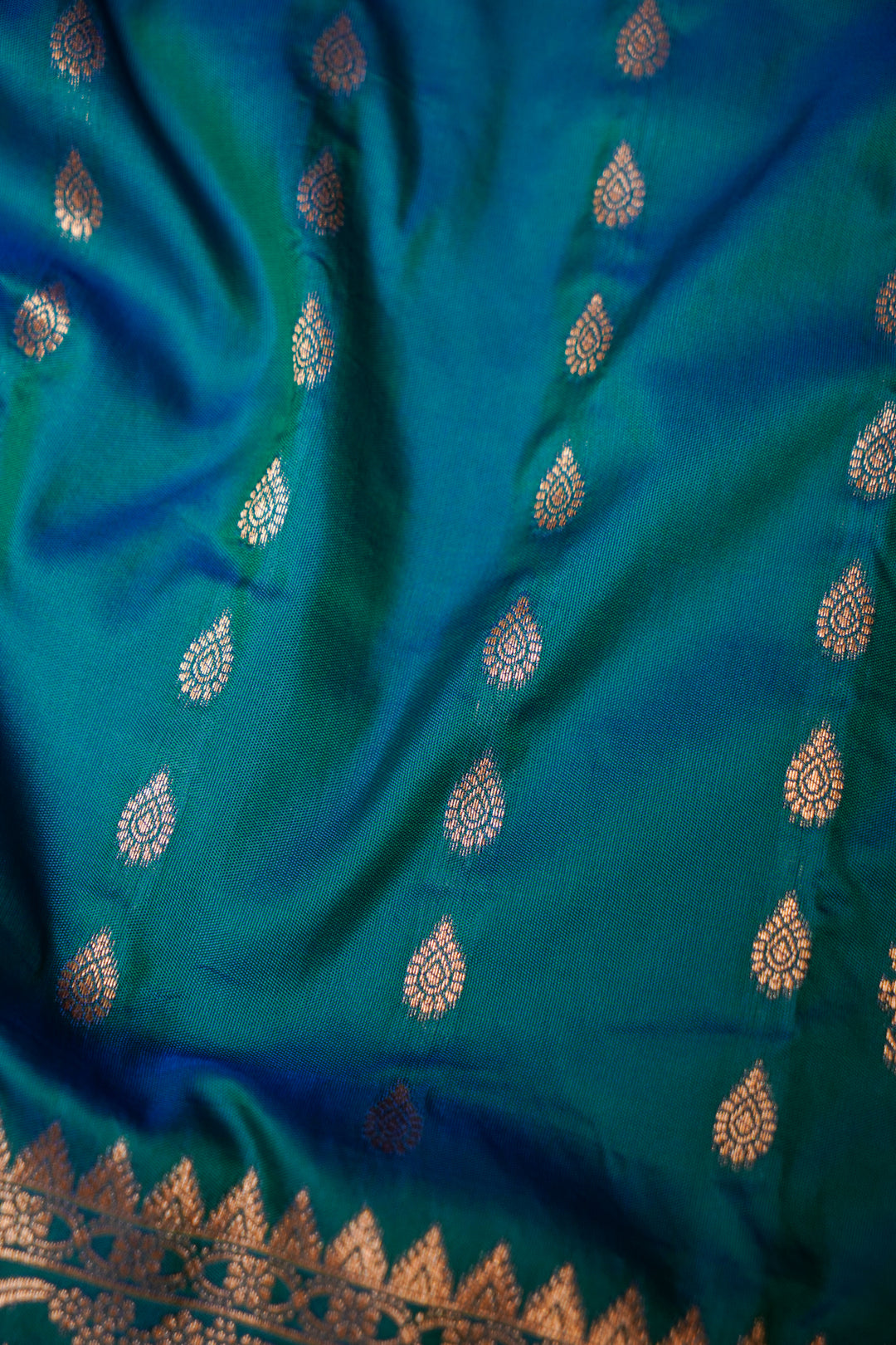Peacock Green Soft Silk Baluchari Inspired Figure Motif Saree