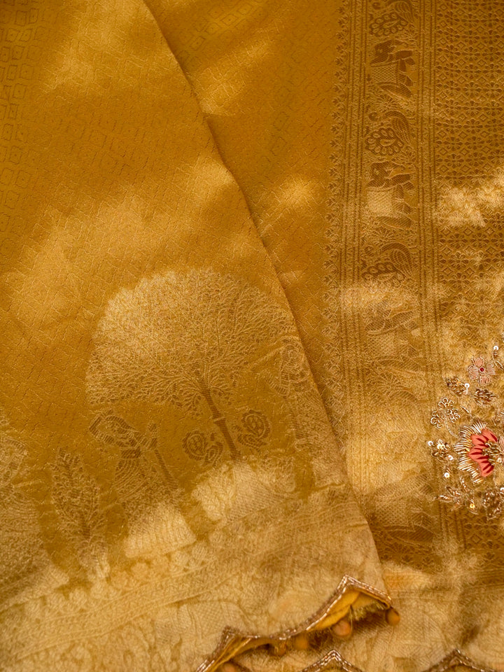 Golden Banarasi Tissue Silk Saree with Zardozi & Resham Work